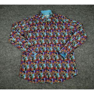 Claudio Lugli Shirt Mens Large 41-42 Multicolor Abstract Faces Print Pure Cotton